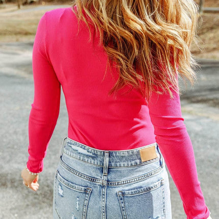 High Neck Long Sleeve Ribbed Top - MimiStylez