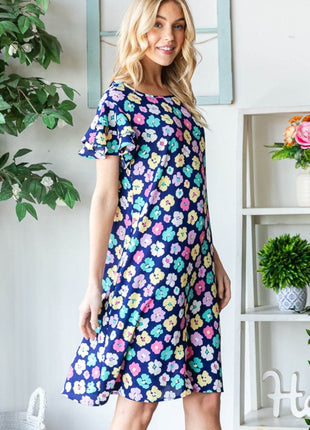 Heimish Full Size Floral Ruffled Short Sleeve Dress with Pockets - MimiStylez