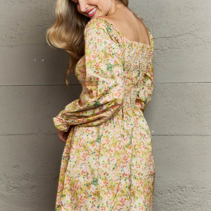 Floral Smocked Square Neck Dress - MimiStylez