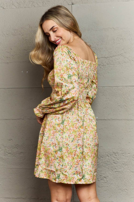 Floral Smocked Square Neck Dress - MimiStylez