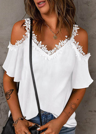 Lace Detail V-Neck Half Sleeve Blouse - MimiStylez