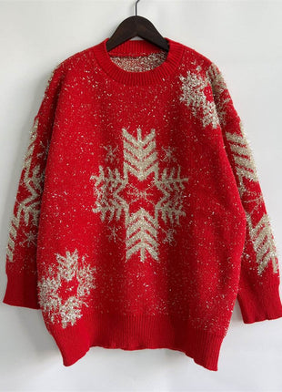 Snowflake Pattern Long Sleeve Sweater - MimiStylez