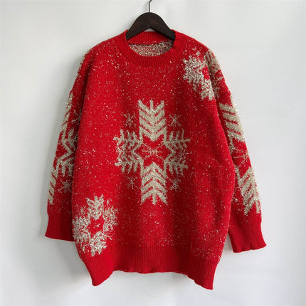 Snowflake Pattern Long Sleeve Sweater - MimiStylez