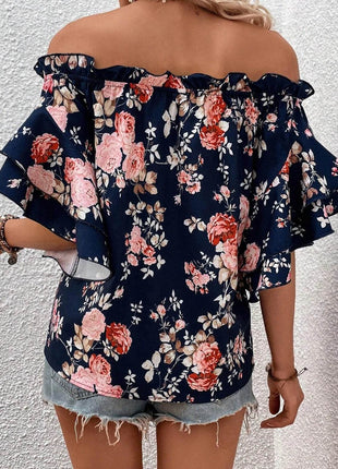 Printed Off-Shoulder Flounce Sleeve Blouse - MimiStylez