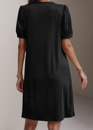 Pin-Tuck Notched Short Sleeve Dress - MimiStylez