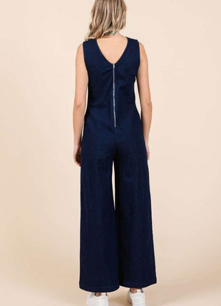 Mittoshop Sleeveless Wide Leg Denim Jumpsuit - MimiStylez