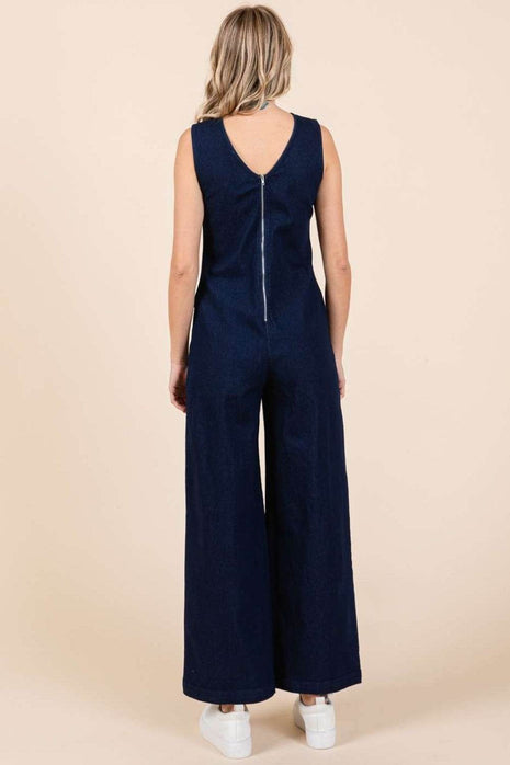 Mittoshop Sleeveless Wide Leg Denim Jumpsuit - MimiStylez