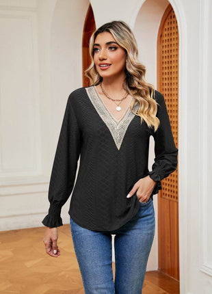 Contrast Flounce Sleeve Blouse - MimiStylez