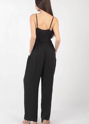 VERY J Pintuck Detail Woven Sleeveless Jumpsuit - MimiStylez