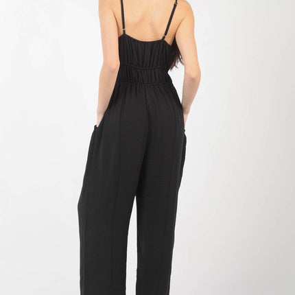 VERY J Pintuck Detail Woven Sleeveless Jumpsuit - MimiStylez