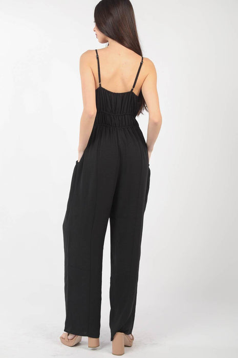 VERY J Pintuck Detail Woven Sleeveless Jumpsuit - MimiStylez