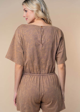 White Birch Full Size Short Sleeve Drawstring Romper - MimiStylez