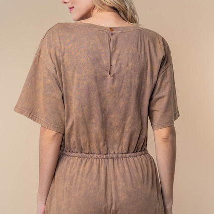 White Birch Full Size Short Sleeve Drawstring Romper - MimiStylez