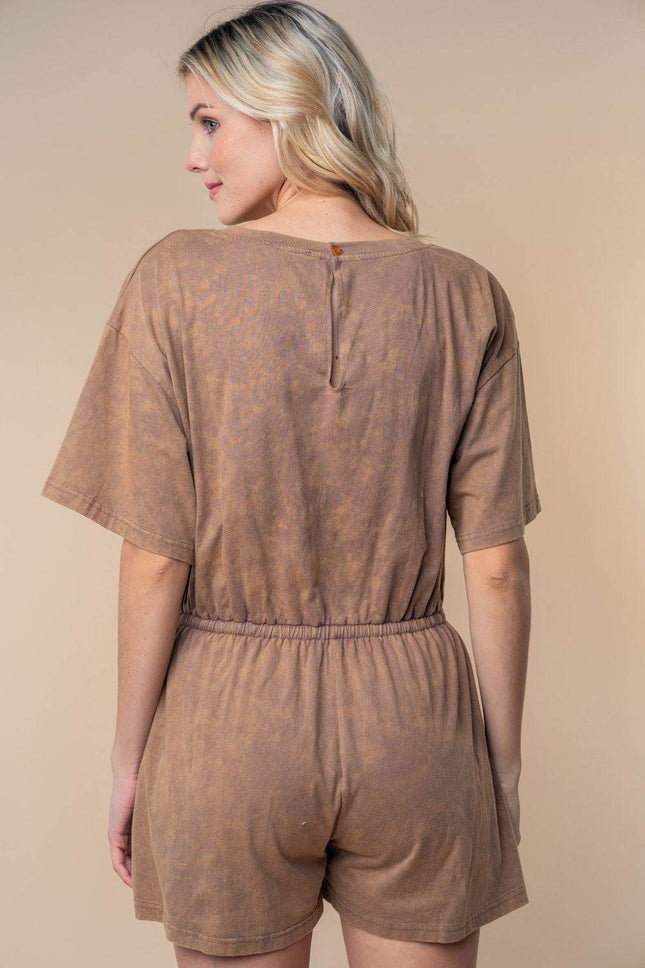 White Birch Full Size Short Sleeve Drawstring Romper - MimiStylez