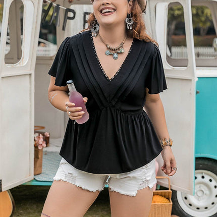 Plus Size V-Neck Flutter Sleeve Blouse - MimiStylez