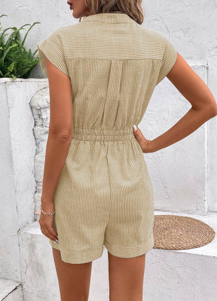 Striped Notched Tie Waist Romper - MimiStylez