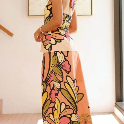 Printed Halter Neck Crop Top and Skirt Set - MimiStylez