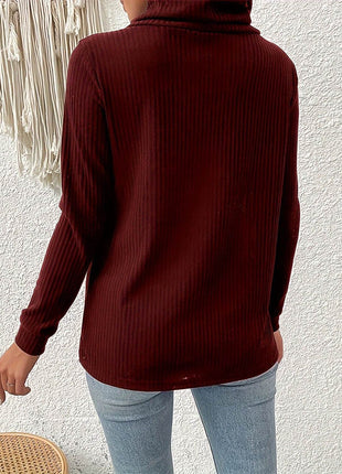 Decorative Button Turtleneck Long Sleeve T-Shirt - MimiStylez