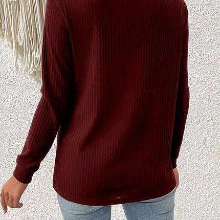 Decorative Button Turtleneck Long Sleeve T-Shirt - MimiStylez