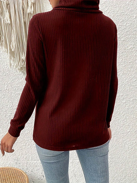 Decorative Button Turtleneck Long Sleeve T-Shirt - MimiStylez