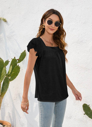 Ruffled Square Neck Cap Sleeve Blouse - MimiStylez