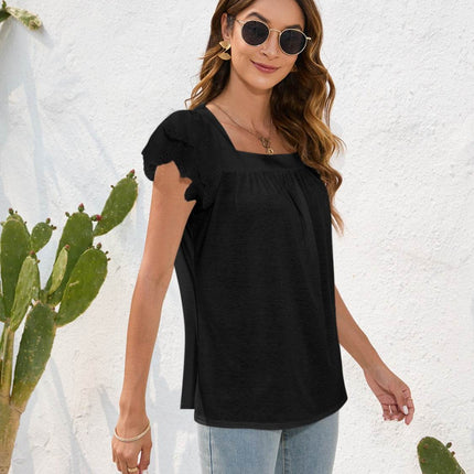 Ruffled Square Neck Cap Sleeve Blouse - MimiStylez