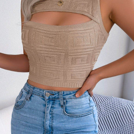 Cutout Sleeveless Knit Top - MimiStylez