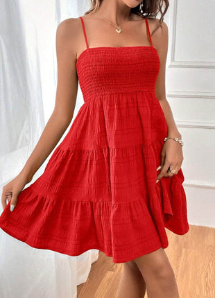 Smocked Tiered Sleeveless Mini Dress - MimiStylez