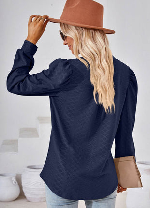 V-Neck Puff Sleeve Blouse - MimiStylez