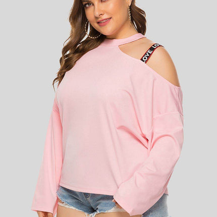 Plus Size Cold-Shoulder Round Neck Blouse - MimiStylez