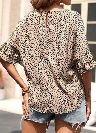 Leopard Print Flounce Sleeve Top - MimiStylez