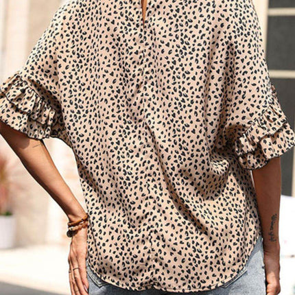 Leopard Print Flounce Sleeve Top - MimiStylez