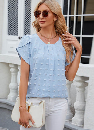 Swiss Dot Round Neck Short Sleeve T-Shirt - MimiStylez