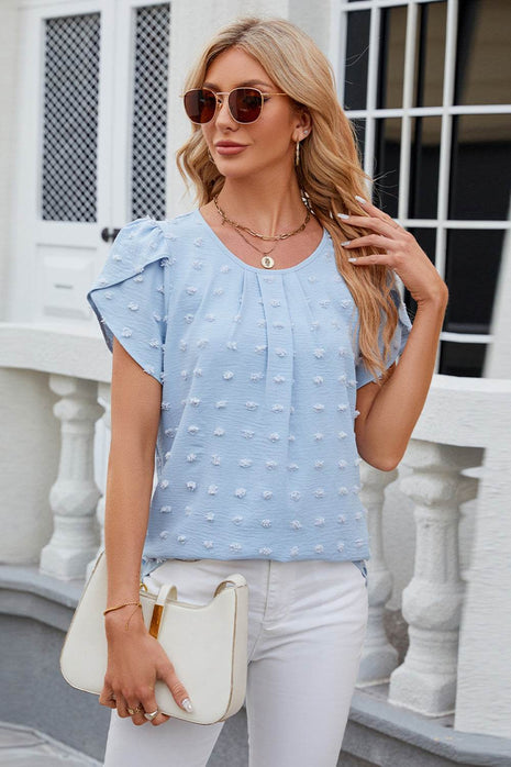 Swiss Dot Round Neck Short Sleeve T-Shirt - MimiStylez