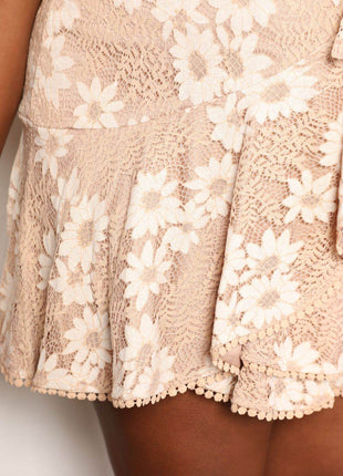 Double Take Floral Lace Pompom Detail Tie-Waist Flutter Sleeve Dress - MimiStylez