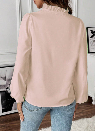 Ruffled V-Neck Long Sleeve Blouse - MimiStylez