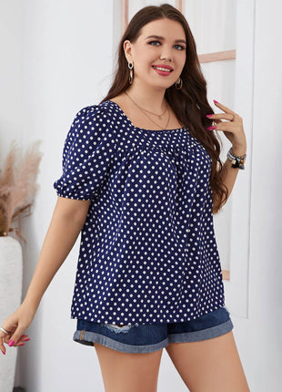Plus Size Polka Dot Square Neck Blouse - MimiStylez