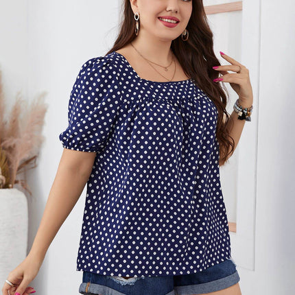 Plus Size Polka Dot Square Neck Blouse - MimiStylez