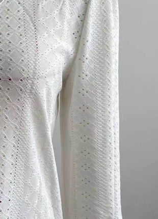 Eyelet V-Neck Flounce Sleeve Blouse - MimiStylez