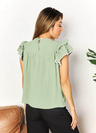 Pleated Detail Flutter Sleeve Blouse - MimiStylez
