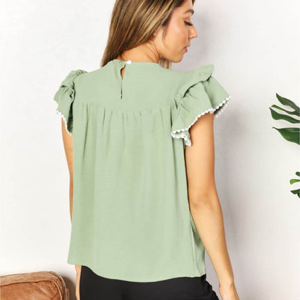 Pleated Detail Flutter Sleeve Blouse - MimiStylez