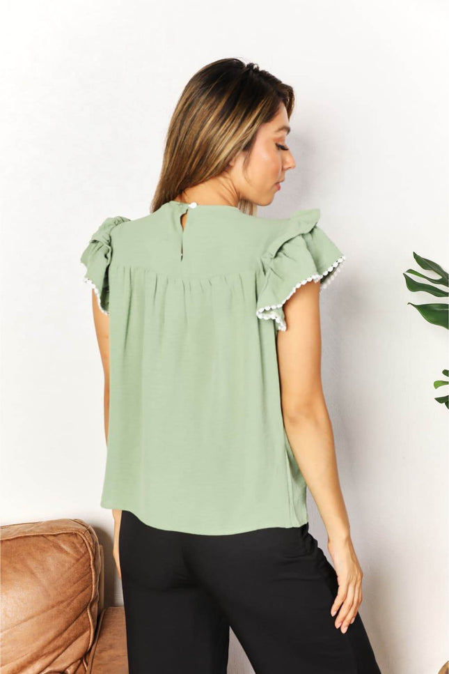 Pleated Detail Flutter Sleeve Blouse - MimiStylez