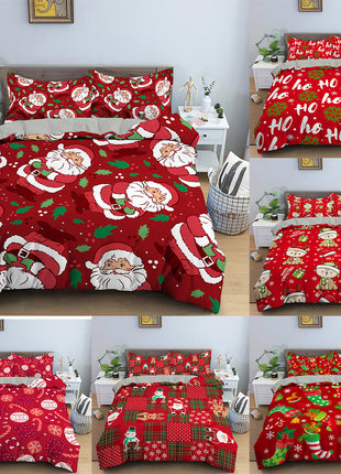 Christmas Cartoon Santa Claus Three-piece Digital Printing Bedspread