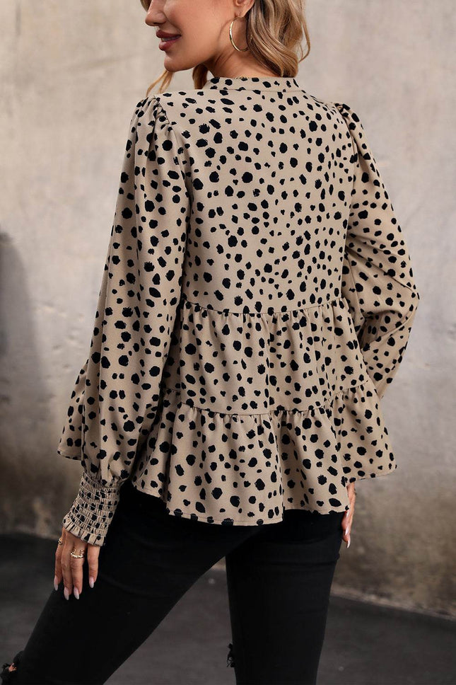 Notched Lantern Sleeve Tiered Top - MimiStylez