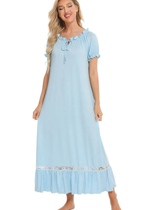 Lace Detail Short Sleeve Lounge Dress - MimiStylez