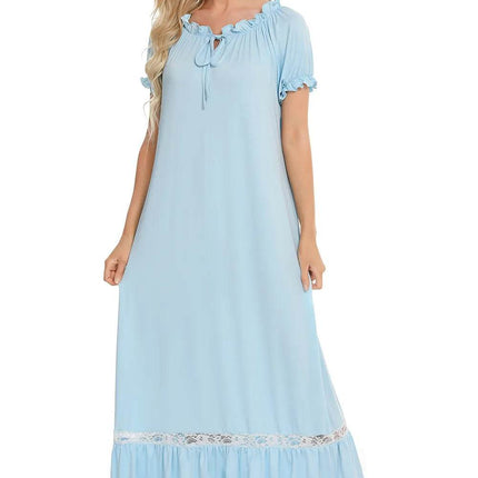 Lace Detail Short Sleeve Lounge Dress - MimiStylez