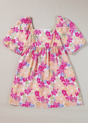 Printed Square Neck Half Sleeve Mini Dress - MimiStylez