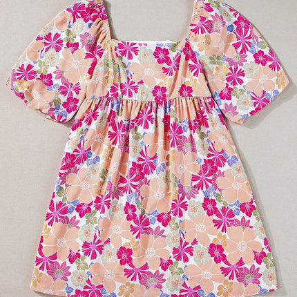 Printed Square Neck Half Sleeve Mini Dress - MimiStylez