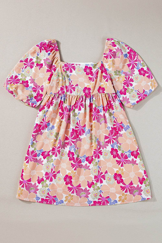 Printed Square Neck Half Sleeve Mini Dress - MimiStylez