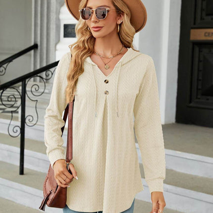 Long Sleeve Hooded Blouse - MimiStylez